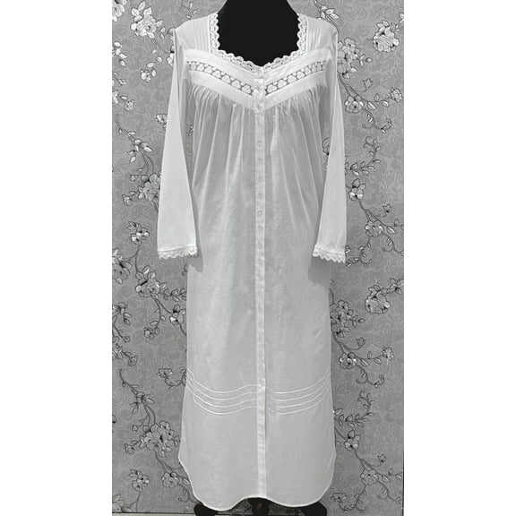 SoieRose Victorian Cotton Nightgown – Long Sleeve Button-Front Nightdress with Lace Trim & Vintage Detailing SR-1226