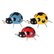 3 Pieces Patio Decorations Outdoor Metal Garden Art Wall Decor Fence Yard and Statues- Outdoor Simulated Ladybug Figurines Metal Garden- Wall Art Decorations