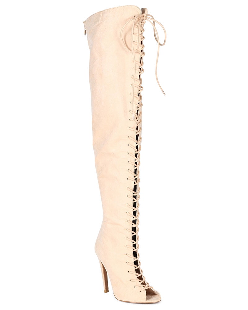 thigh high wrap up heels