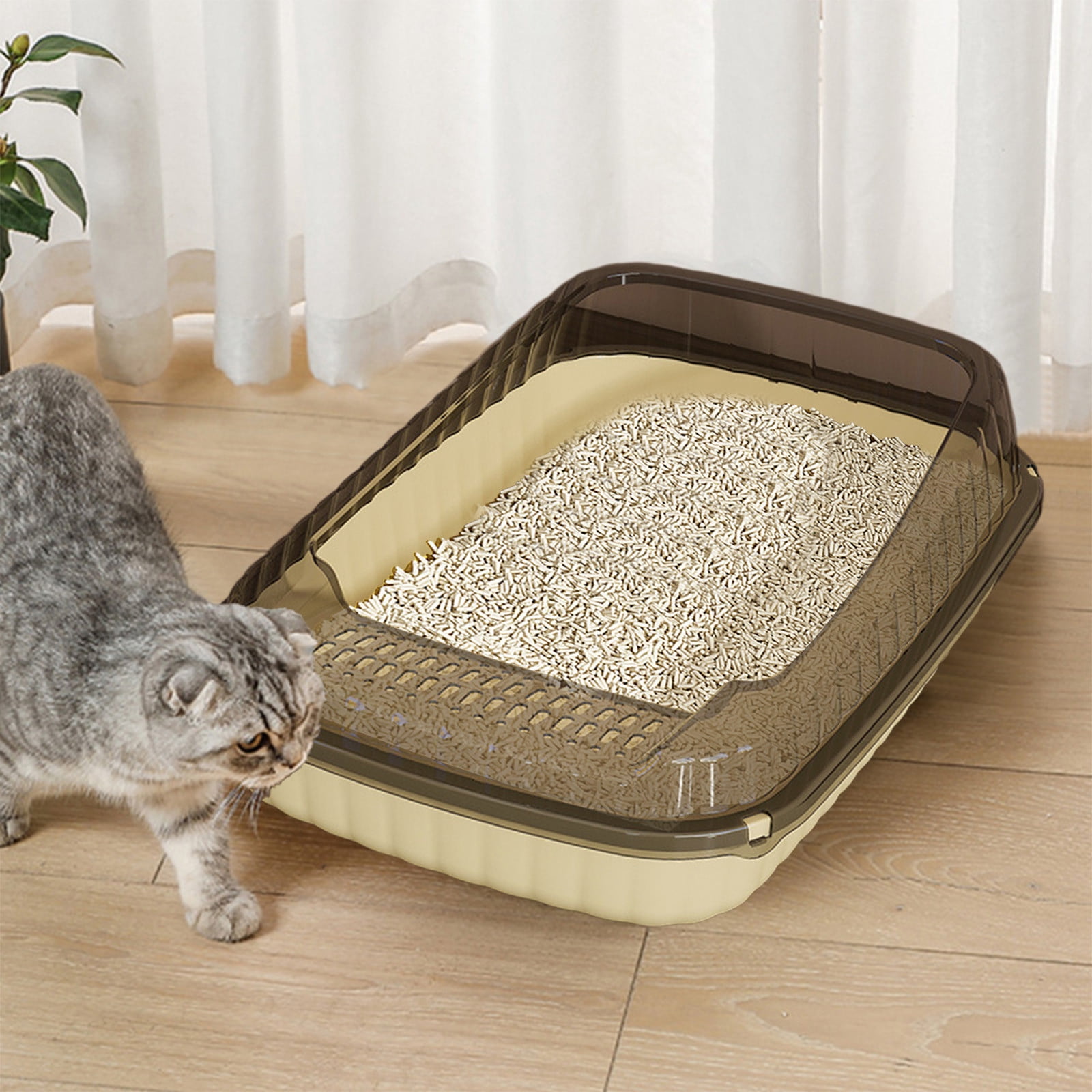 Premium Semi Enclosed High Side Cat Litter Box with Splashproof Design & Matching Scoop, Spacious, Durable & Easy to Clean