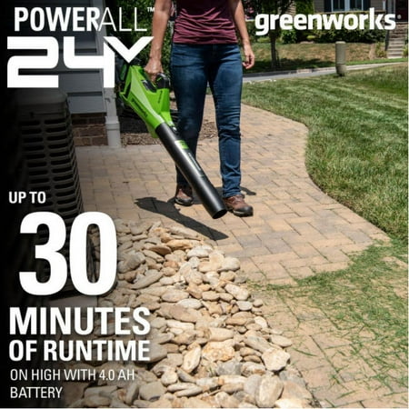 Greenworks - 24-Volt 110 MPH 450 CFM Cordless Handheld Blower (1 x 4.0Ah Battery and 1 x  Charger) - Black/Green