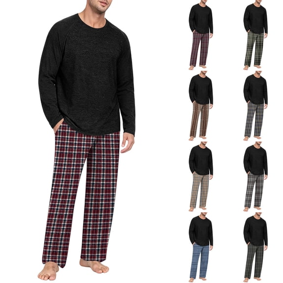 VV AVEORS Mens Pajama Set Long Sleeve Soft Sleepwear Loungewear Pjs Tops Plaid Pants With Pockets 2 Piece Holiday Sleepwear Green S