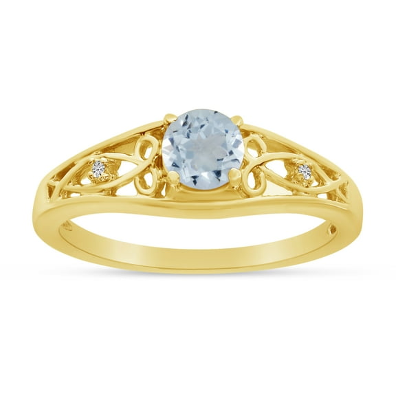10k Yellow Gold Round Aquamarine And Diamond Ring