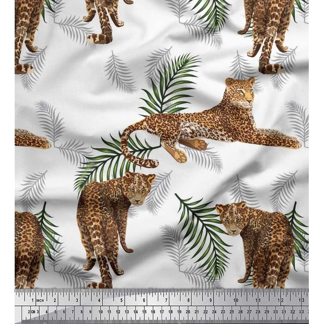 Soimoi Poly Georgette Fabric Leaves & Leopard Animal Decor Fabric Printed Yard 52 Inch Wide