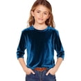 thumbnail image 1 of AWZXDE T-Shirt en Velours pour Filles à Manches 3/4, Doux, Col Rond, Hauts Décontractés pour Filles, T-Shirt de Base Confortable 3-14 Ans, 1 of 4