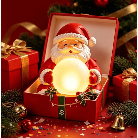 Glowing Christmas Ornament, Resin Sitting Santa Figurine with Warm LED Glowing Orb, Festive Tabletop Decor, Holiday Keepsake Gift for Home Christmas Party Decoration (Santa)