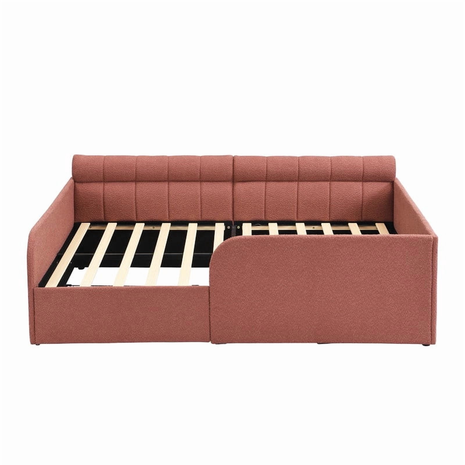 Full Size Boucle Daybed with Metal Drawer on Wheels, Storage Platform Bed Frame with Guardrails, Upholstered Low Profile Bed