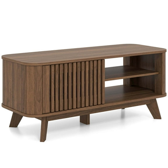 Costway Coffee Table with Storage Adjustable Shelves & 2 Doors Wood Cocktail Table