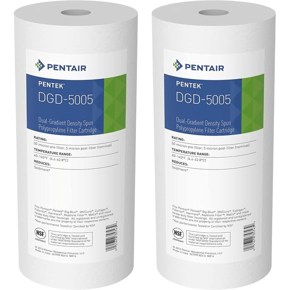 Pentair Pentek DGD-5005 Big Blue Water Filter, 10-Inch Whole House Sediment Filter Cartridge Replacement, Dual-Gradient Density Spun Polypropylene, 10" x