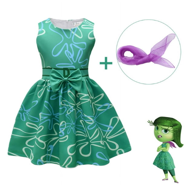 Vestido de princesa de cosplay de personaje de película de dibujos animados para niños, fiesta de cumpleaños, disgusto, alegre, personaje repugnante, vestido + peluca + bufanda de seda