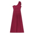 thumbnail image 6 of TiaoBug Womens One Shoulder Ruffle High Split Bodycon Maxi Dress Wedding Evening Party Gown Cocktail Clubwear Burgundy XXL, 6 of 7