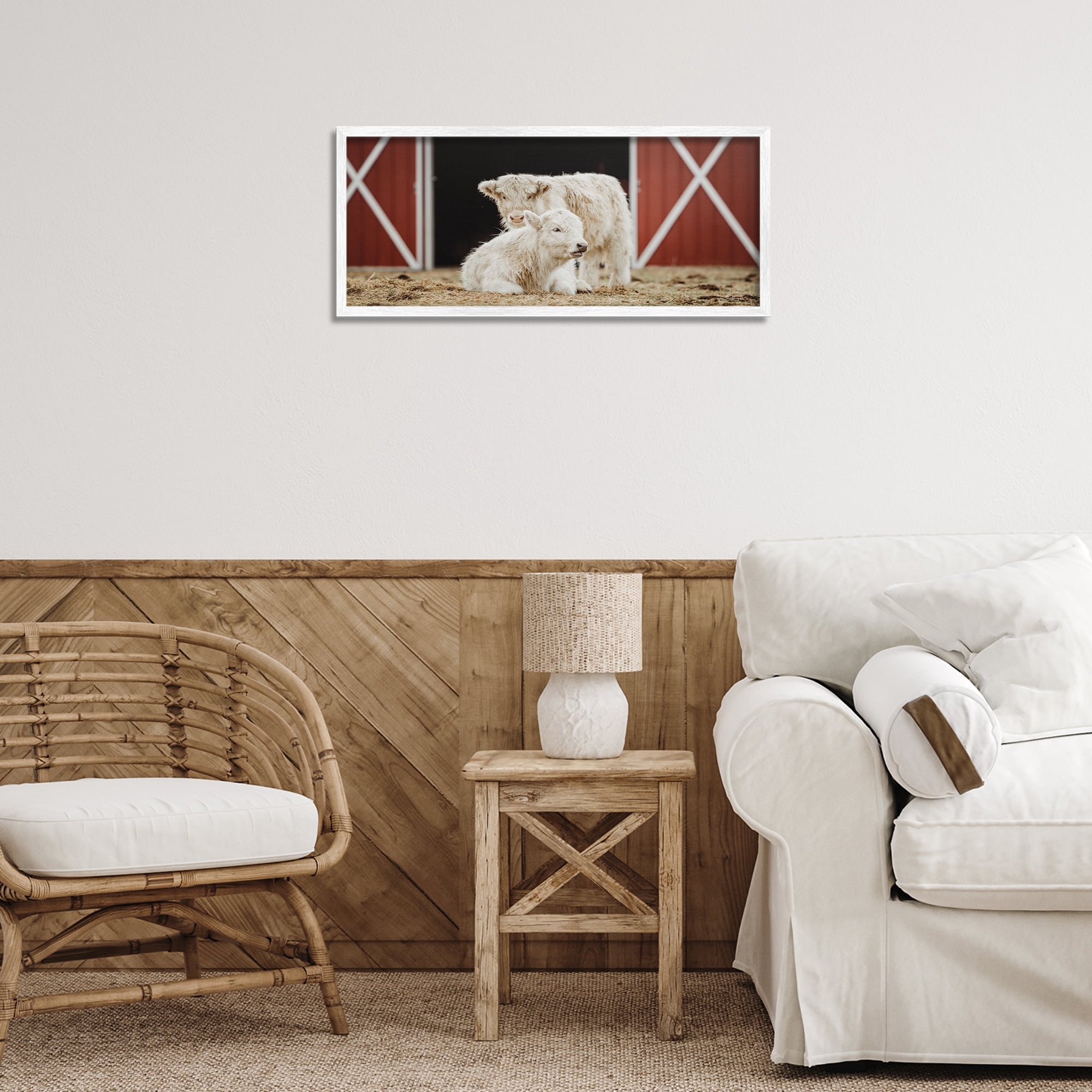Stupell Industries White Cattle Barn Animals & Insects Photography White Framed Art Print Wall Art, 24 x 10