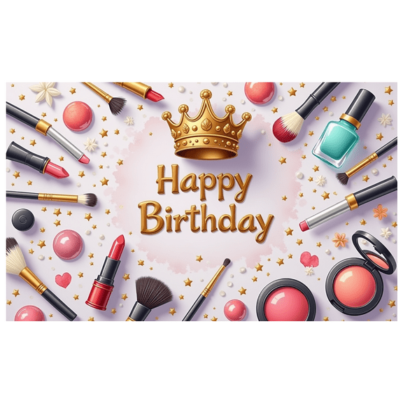 Cosmetic Design Happy Birthday Banner Makeup Theme Birthday Poster for Party Decoration Celebration Kids
