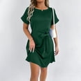 thumbnail image 4 of Robe Décontractée Grande Taille pour Femmes à Manches Courtes avec Ceinture Nœud Col Rond Fluide Confortable pour Fête Vacances Printemps Automne Usage Quotidien, 4 of 6