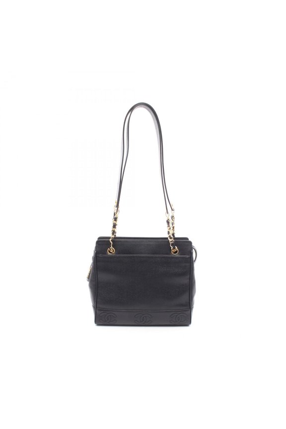 Pre-Owned Chanel Triple Coco Mark Shoulder Bag Handbag Leather Grained Calf Women's Black