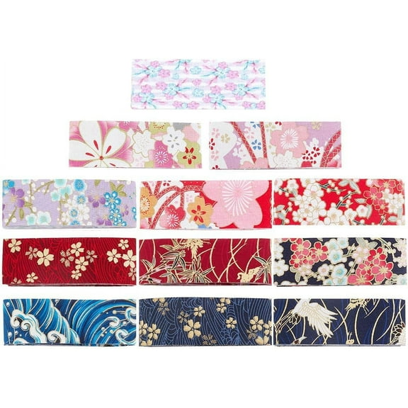 1Set 12 Colors 12 Yards Floral Cotton Ribbon Japanese Kimono Style Single Printed 1-1/2 inch Width Trimming Fabric for DIY Handmade Sewing Crafts Hair Bow Headwear Gift Wrapping Accessories