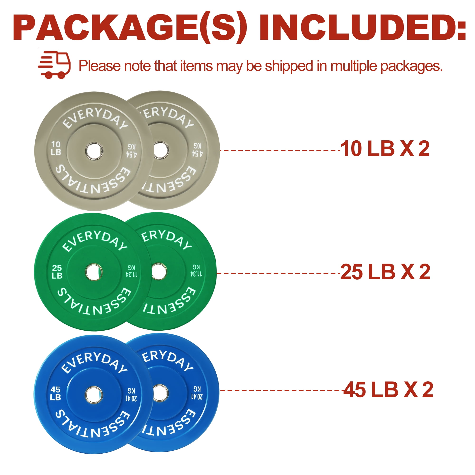FlexWave Bumper Weight Plates Set, 160 lb Total, Colored, Olympic 2-Inch Hole