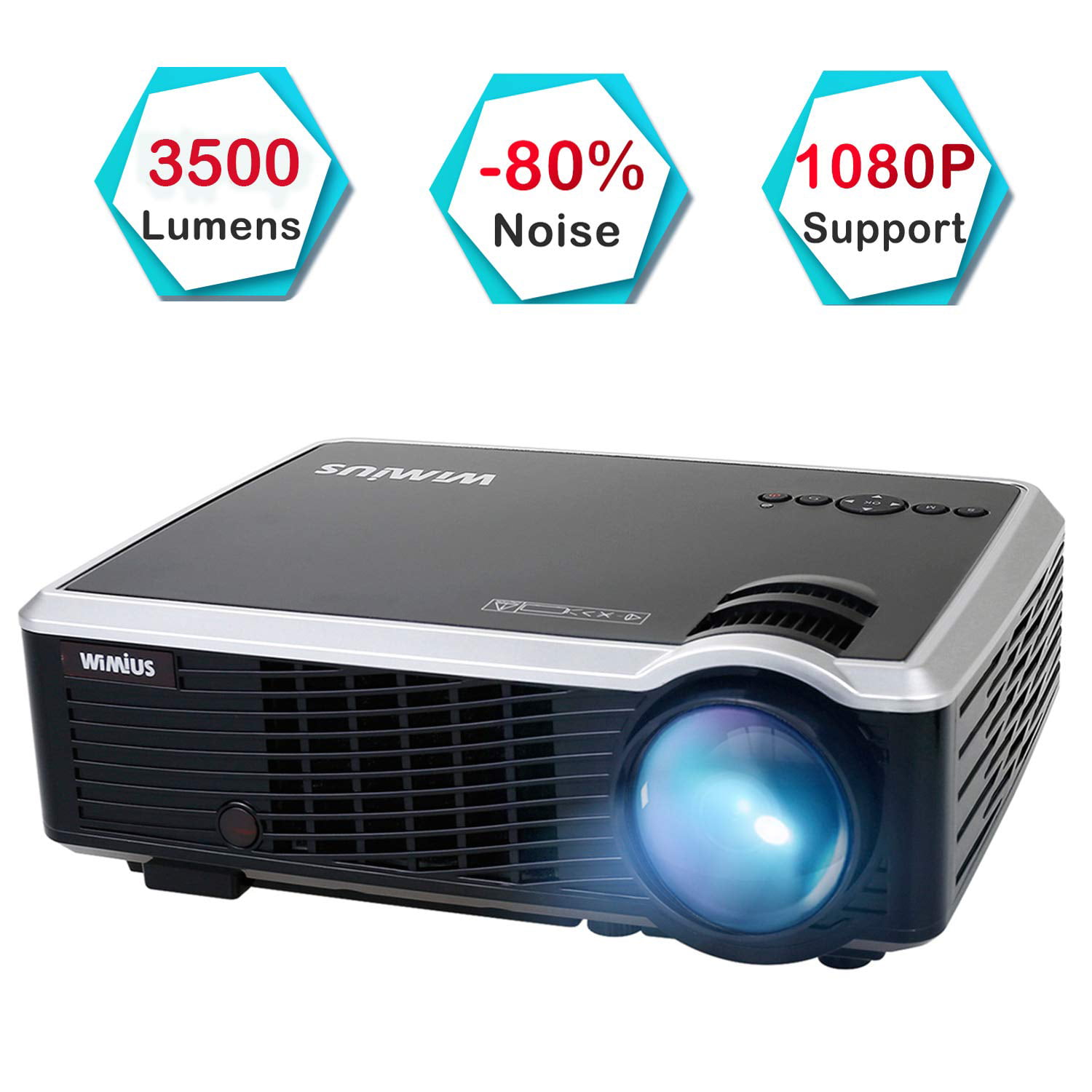 Projector WiMiUS P20 7200 Lumens LED Projector Native 1920x1080 Video Projector Support 4K Compatible with PC Laptop Chromecast USB Stick Fire TV Stick Smartphones 4D ±50°Keystone Correction Zoom Function