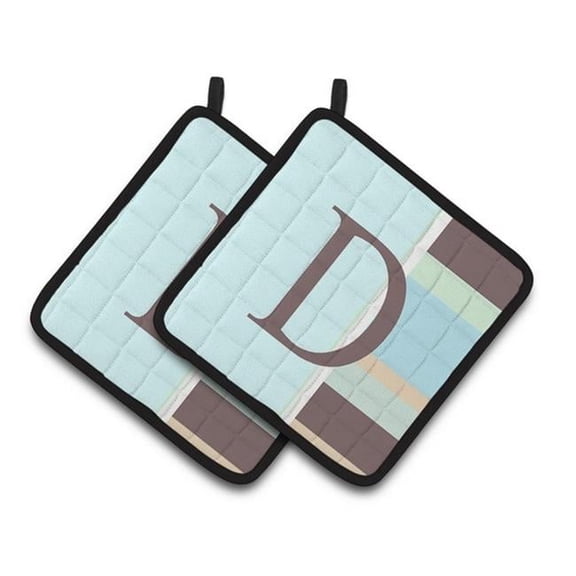 Carolines Treasures Letter D Initial Monogram - Blue Stripes Pair of Pot Holders - 7.5 x 3 x 7.5 in.