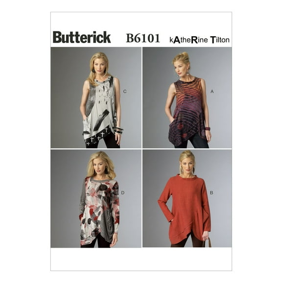 Butterick Ladies Sewing Pattern 6101 - Asymmetric Pullover Tunic Tops