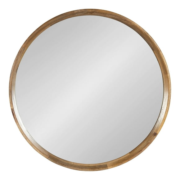 Kate and Laurel Prema Soft Round Circle Modern Wall Mirror, Natural Brown, 28, Framed Round Circular Mango Wood Mirror for Minimal Home Decor