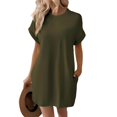 thumbnail image 5 of YUEVORA Women's Casual Solid Color Round Neck Short Sleeve T-Shirt Dress with Pockets, Loose Fit A-Line Dress for Spring & Summer, 5 of 5