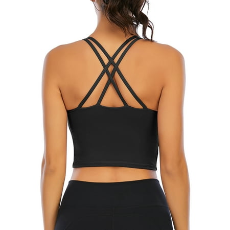 

LELINTA Women s Workout Push Up Yoga Bra Sexy Crisscross Sports Crop Tops Fitness Gym Vest Underwear with Removable Cups Black