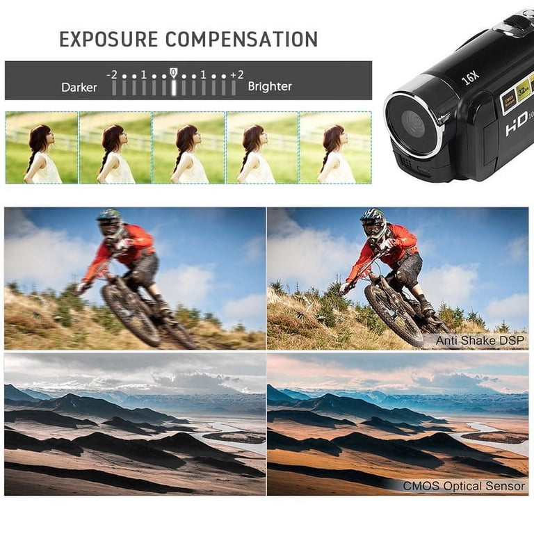 16MP 1080P 16x Digitalzoom Camcorder, 2,4 Zoll Farbbildschirm Fill Light Loop Videoaufzeichnungs Camcorder Reisen Wachstumsaufzeichnung Black