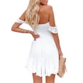 thumbnail image 5 of Biekopu Women Summer Casual A-line Dress,Solid Color Boat Neck Off Shoulder Mini Backless Party Dress, 5 of 9