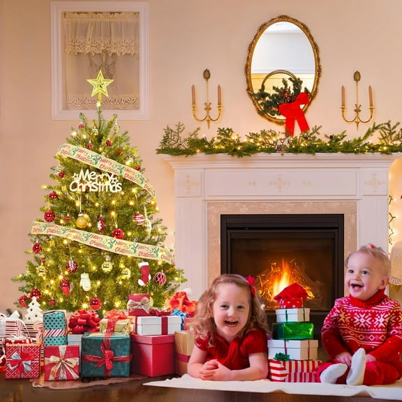 Senfot 6FT Prelit Artificial Christmas Tree with 450 Lights, Foldable Stand, On/Off Foot Pedal, Easy Assembly, Christmas Holiday Decoration for Home, Party, Office, Green