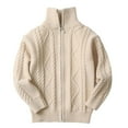 thumbnail image 5 of Povozer Boys Chunky High Neck Zip Sweater Kids Ribbed Pullover Jumper Winter Knit Tops Outfits(Beige,9-10 Years), 5 of 6