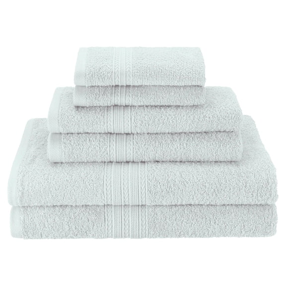 Eco-Friendly 100% Cotton Ring-Spun 6-Piece Towel Set, 2 Bath, 2 Hand, 2 Face Aquamarine