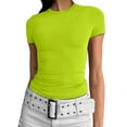 thumbnail image 4 of YDKZYMD Cute Crop Tops for Women Gym Crew Neck Short Sleeve Y2k Tight Shirt Layering Slim Fitted Teen Girls Summer Basic Tee Going Out Juniors Cute Tops Fluorescent Green S, 4 of 5