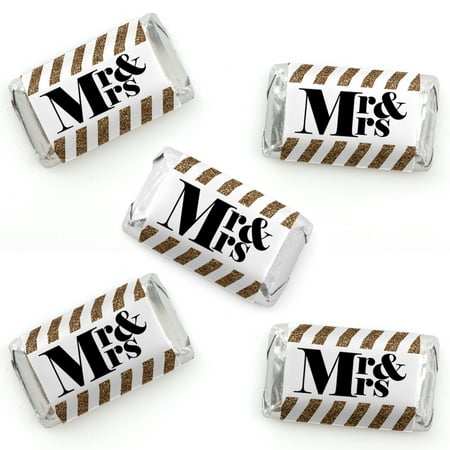 Bridal Shower Candy Wrapper - Mr. & Mrs. - Gold - Mini Candy Bar Wrapper Stickers - Wedding or Bridal Shower Small Favors - 40 Count