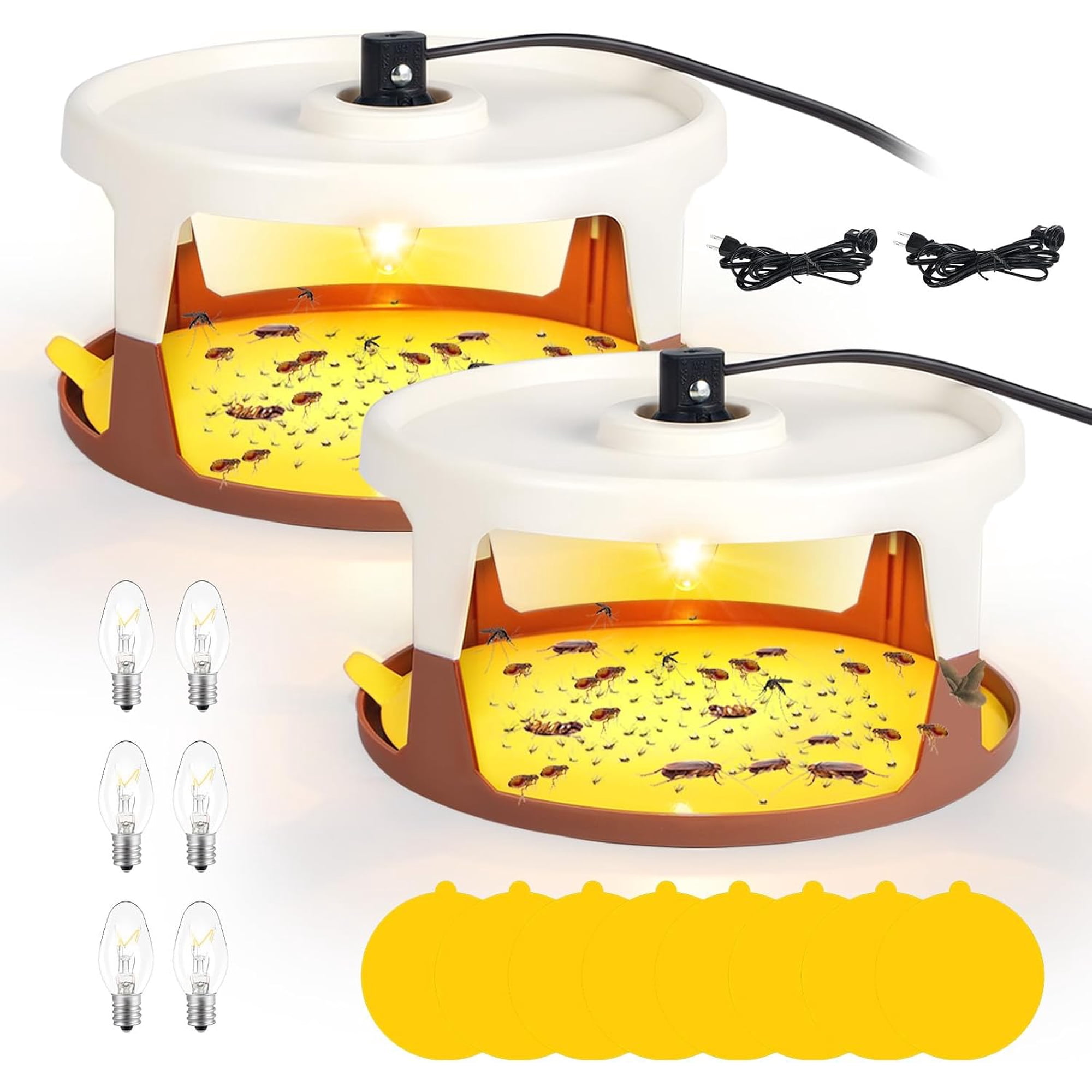 Paddsun Flea Traps, 2 Pack for Indoor with 8 Sticky Refill Discs & 6 LED Light Modes for Fleas, Flies, Mosquitoes