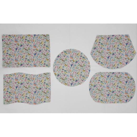 Birds & Butterflies in Blooms Placemats by Penny's Needful Things (Oval - Set of 2) (White)