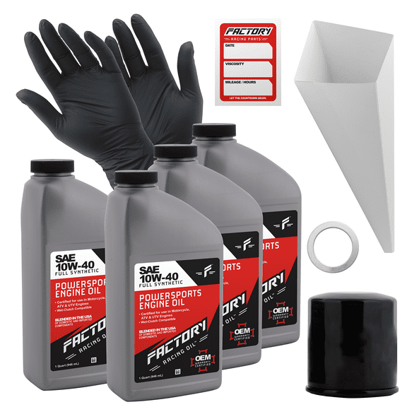 Factory Racing Parts Oil Change Kit compatible with Yamaha FZR1000 YZF600R XVZ1300 10W-40 Full Synthetic Oil - Includes 4 Quarts