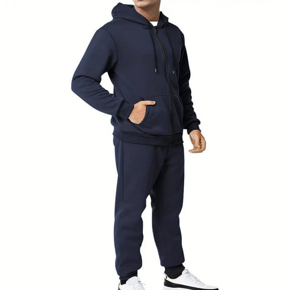 Men's Hooded Athletic Tracksuit Casual Full Zip Jogging SweatSuits Solid Color Hooded Cardigan Loose Casual Sports Zipper Long Sleeve Hooded Casual Outwear