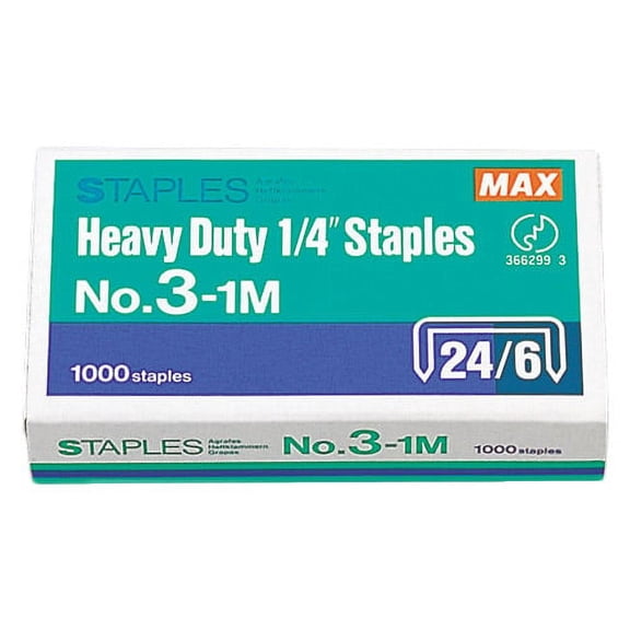 Max 1/4" Heavy-Duty Staples, No. 3-1M , 1000 Count