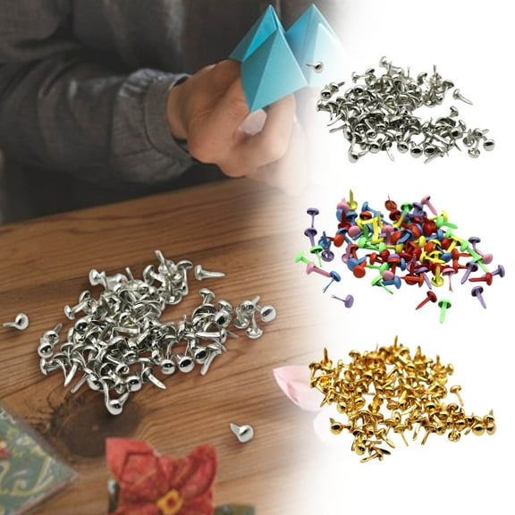 100 PCS Metal Tiny Nails Mini Gold Paper Crafts Mini Nails Hardware Copper Plated Round Paper Clasps For Paper Crafts Scrapbooking DIY Arts Crafts Clearance