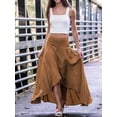 thumbnail image 4 of Hanerdun Women Solid Pleated A-Line Skirts Female Split Beach Skirt Brown M, 4 of 6