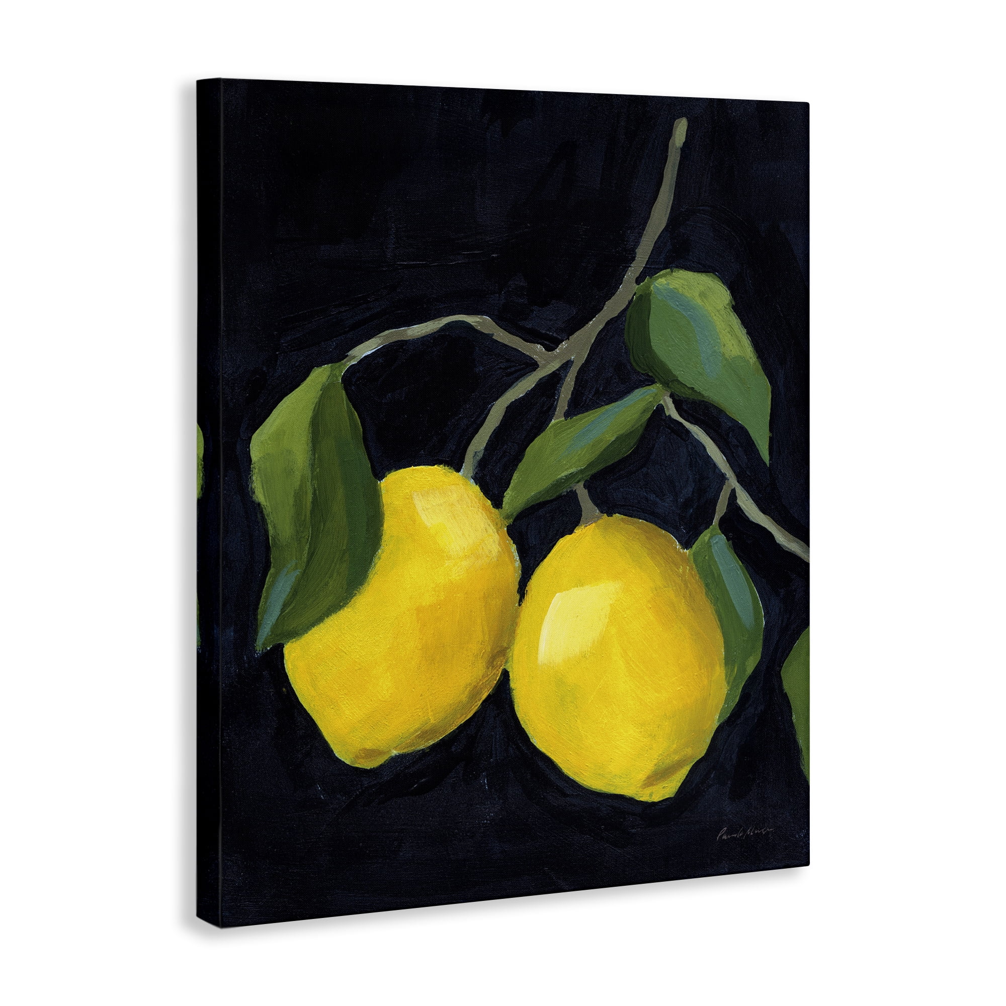 Stupell Industries Two Lemons on Black Food & Beverage Painting Gallery Wrapped Canvas Art Print Wall Art, 16 x 20
