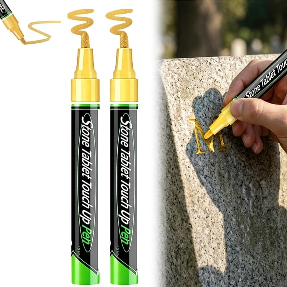 Tombstone Marker Pen, Golden Tombstone Marker Pen for Restoring Faded Grave Inscriptions, Waterproof Stone Touch-up Pen, Strong Coverage
