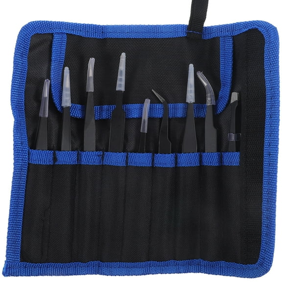 Toyandona 9Pcs Stainless Steel Tweezers Set Black Anti-Static Esd Coating for Electronics Repair