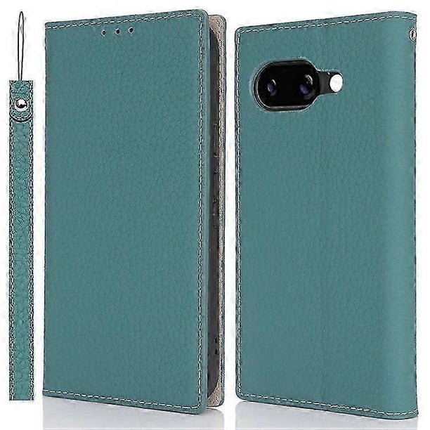 For Google Pixel 9a Wallet Case Genuine Cow Leather Phone Cover Litchi Texture