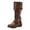 Brown, variant on Rokment Vintage Wide Calf Knee High Riding Boots for Women Retro Casual Leather Buckles Mid Heel Foldver Tall Boots Black Size 6