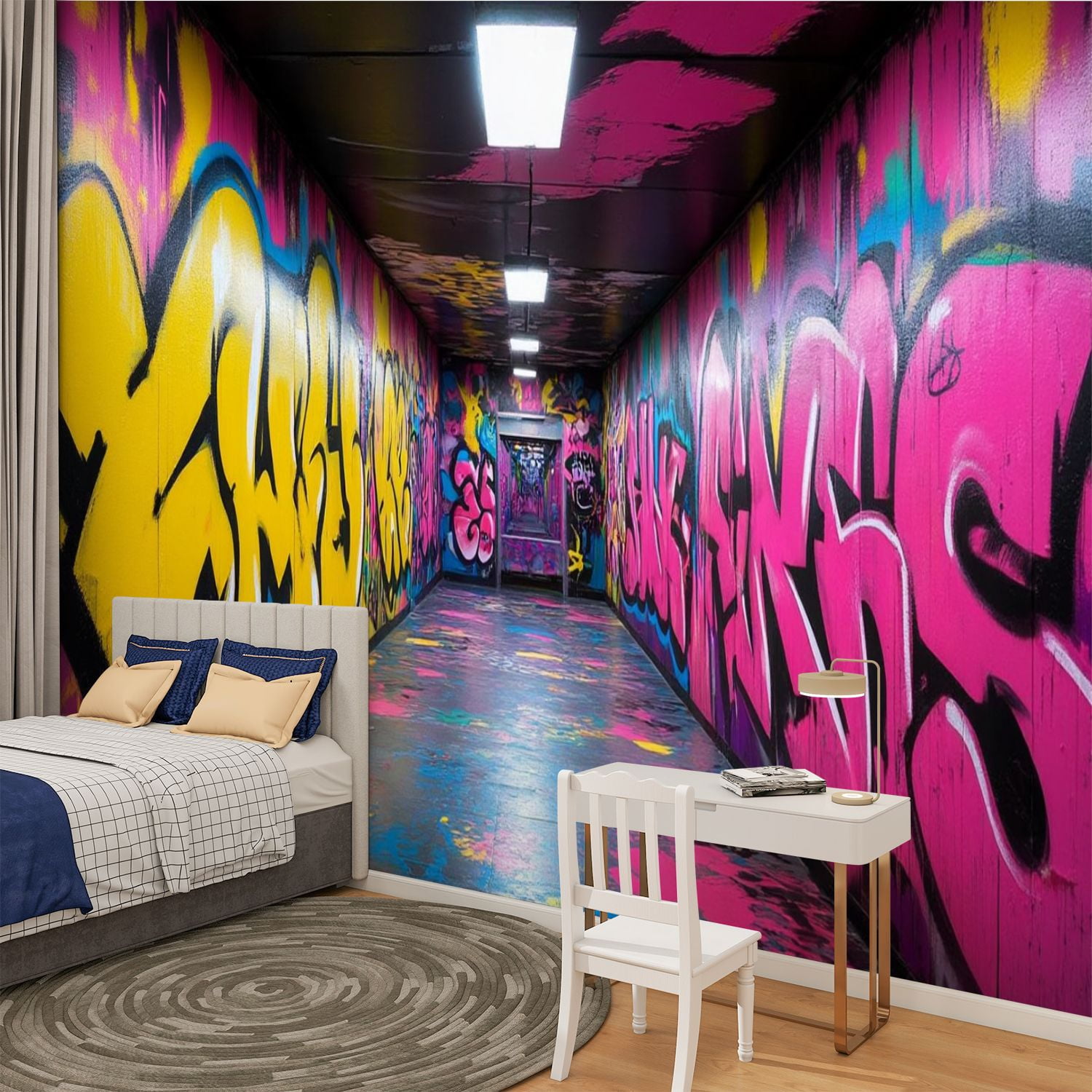 Peel and Stick Wallpaper Street Graffiti Colorful Graffiti Hip Hop Doodle Photo Neon Pink Modern Art Wall Mural Decor Self Adhesive and Removable 100in x 144in