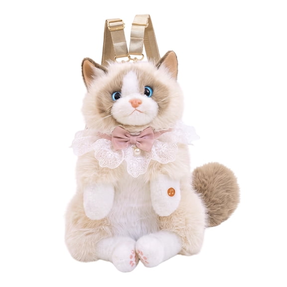HAHUT Kawaii Fluffy Kitten Plush Backpack for Women, Stuffed Animals Bag with Adjustable Shoulder for Birthday Travel Daily Use (Yellow)
