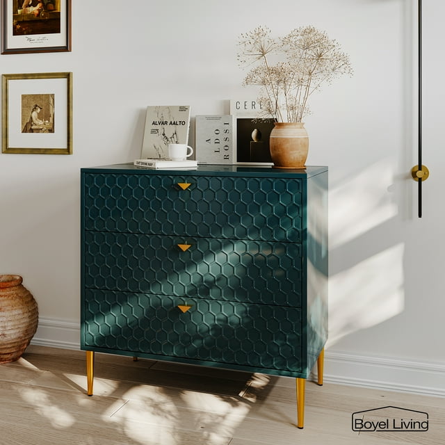 Boyel Living Commode 3 Tiroirs Table de Chevet Buffet Armoire de Rangement, Moderne 3 Tiroirs avec Rangement pour Salon, Vert