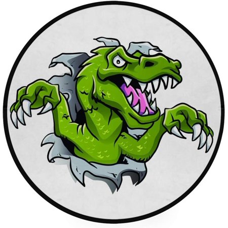 BESTKITTY Area Rugs Round Crawling mat Non-Slip Bedroom Carpet Soft Machine-Washable Cartoon Dinosaur Ripping Through a Wall Floor Rug for Decor Diameter 92 cm